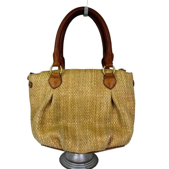 J.Crew Brompton Woven Straw Leather Hobo Shoulder Bag Brown Tan Gold Purse Boho - Picture 3 of 16